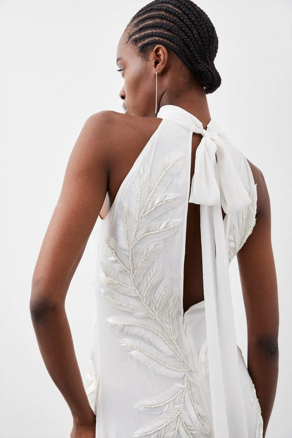 Georgette Feather Embellished Halter Neck Woven Maxi Dress BKK11243 6 Georgette Feather Embellished Halter Neck Woven Maxi Dress BKK11243