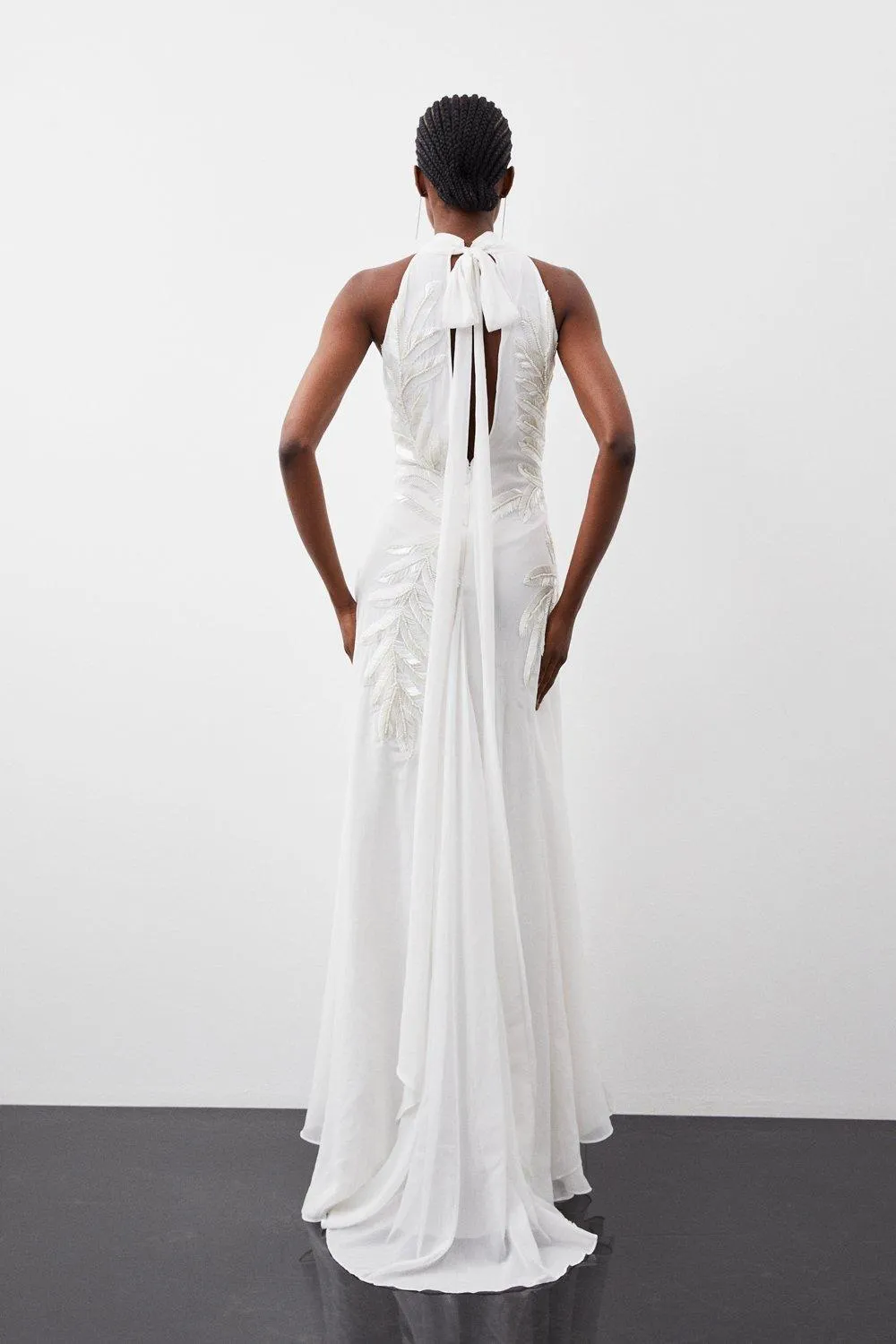 Georgette Feather Embellished Halter Neck Woven Maxi Dress BKK11243 7 Georgette Feather Embellished Halter Neck Woven Maxi Dress BKK11243