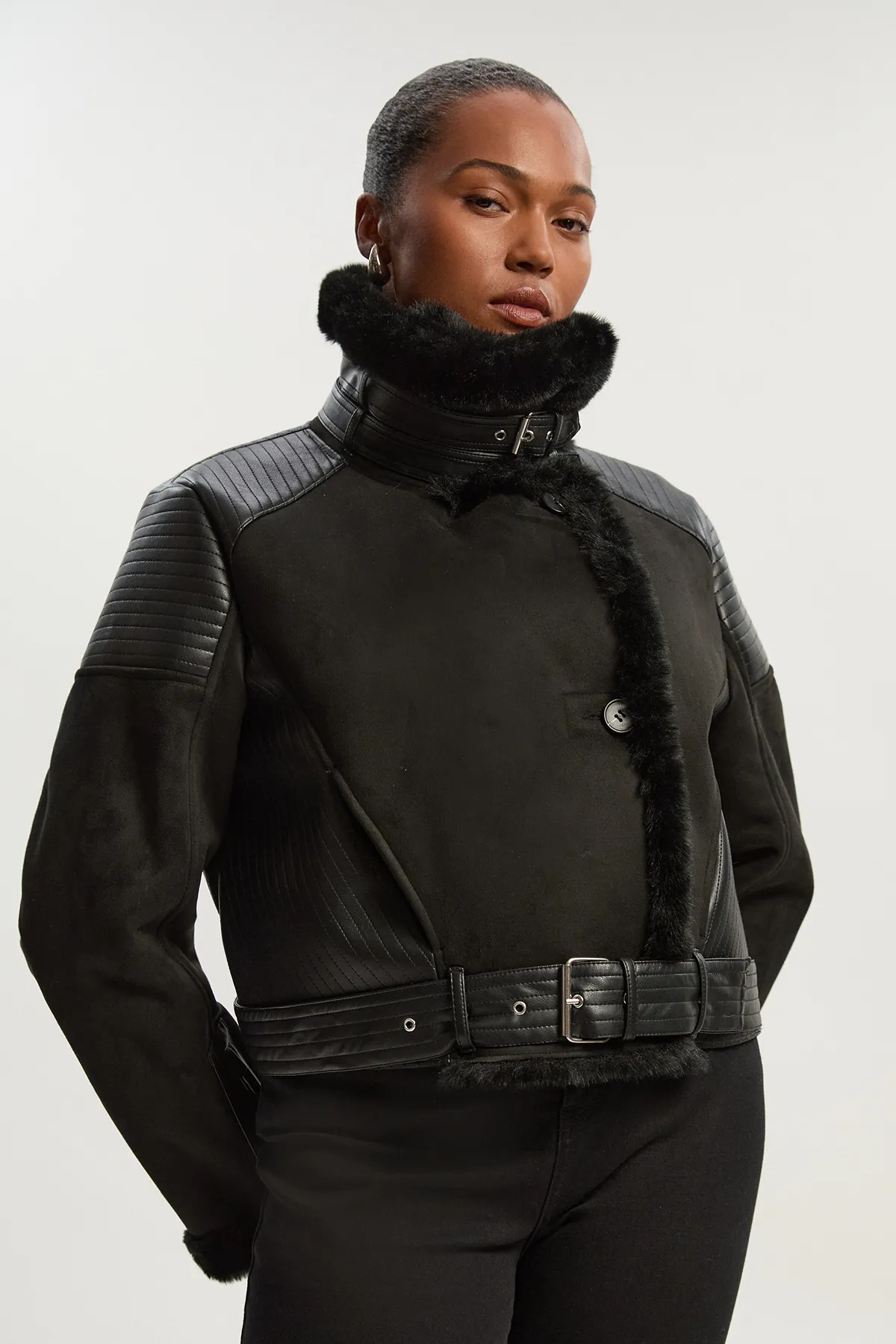 Plus Size Faux Shearling Crop Biker Coat BKK24379 3 Plus Size Faux Shearling Crop Biker Coat BKK24379