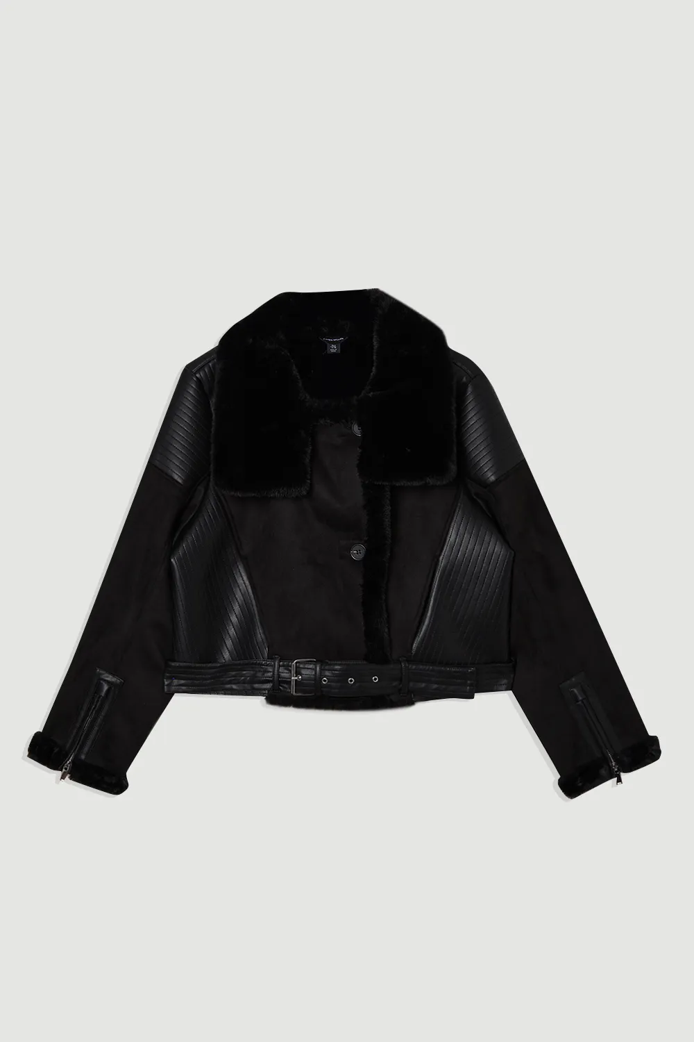 Plus Size Faux Shearling Crop Biker Coat BKK24379 4 Plus Size Faux Shearling Crop Biker Coat BKK24379