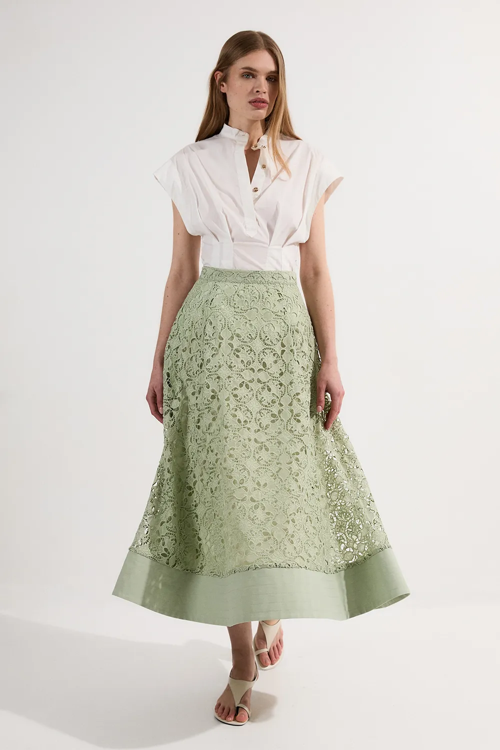Cutwork Embroidery Woven Midi Prom Skirt BKK24388