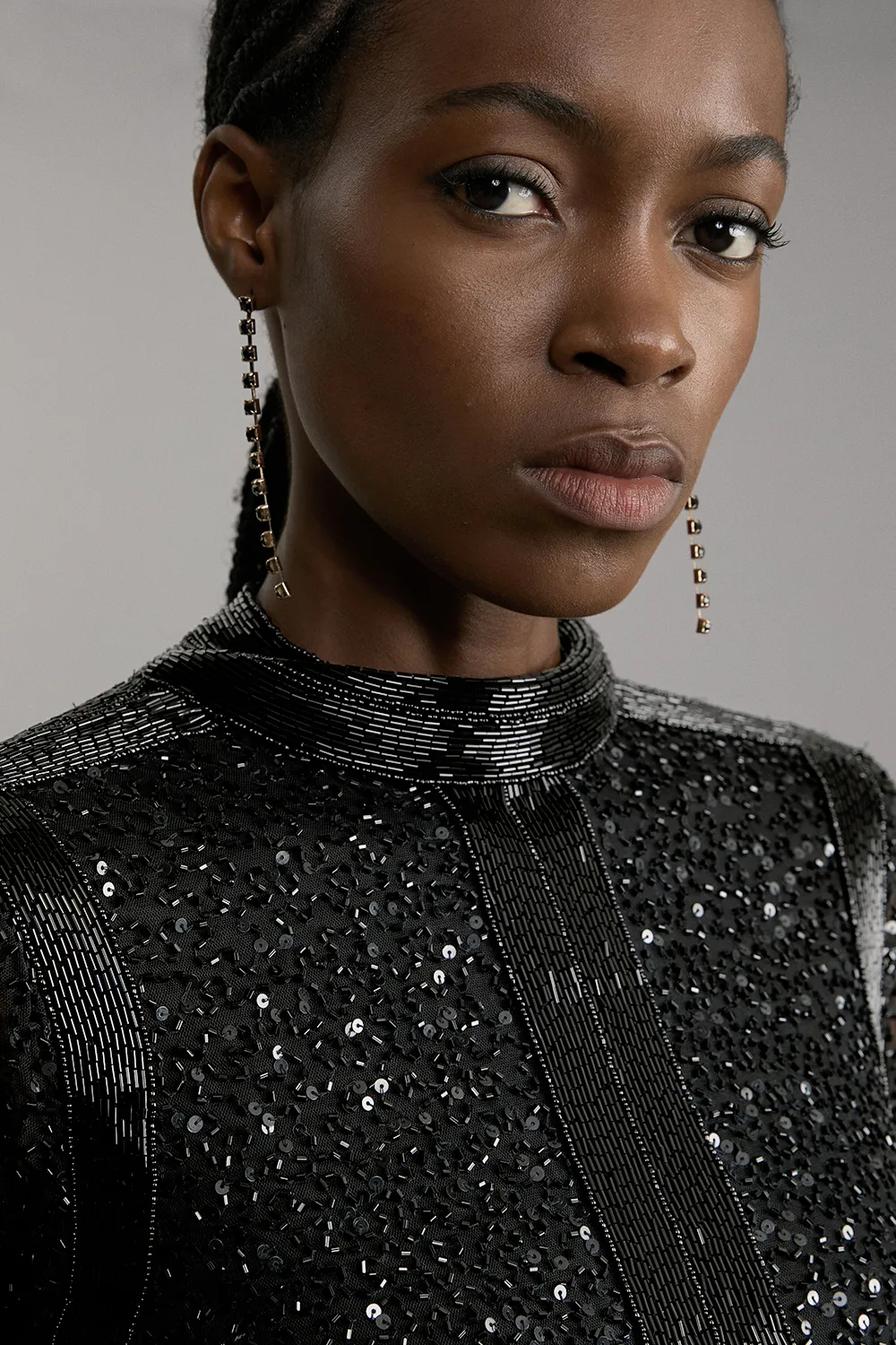 Petite Embellished Beaded High Neck Woven Mini Dress BKK19731