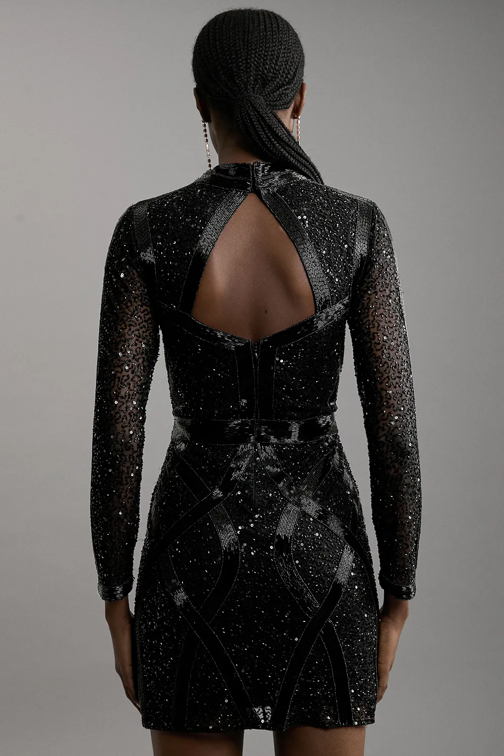 Petite Embellished Beaded High Neck Woven Mini Dress BKK19731