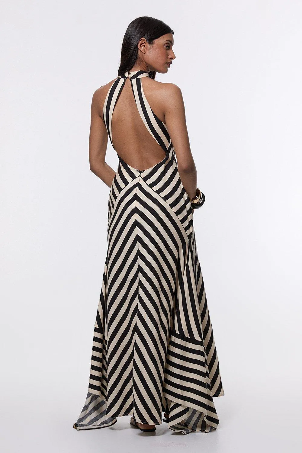 Mono Fluid Stripe Cotton Mix Woven Maxi Halter Dress BKK24398 6 Mono Fluid Stripe Cotton Mix Woven Maxi Halter Dress BKK24398
