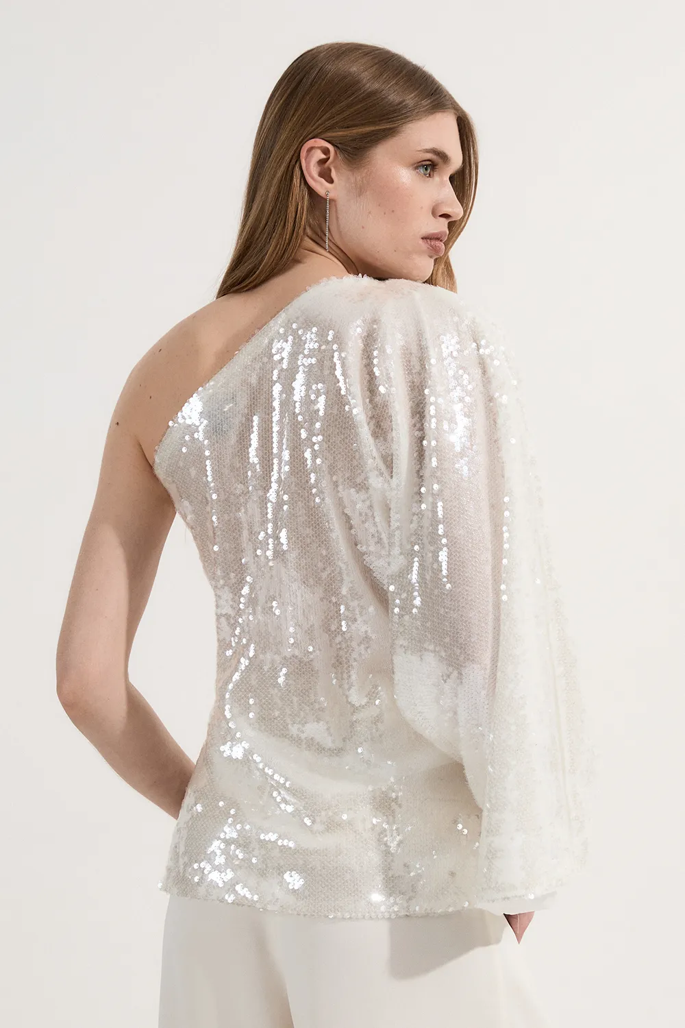 Liquid Shine One Shoulder Woven Sequin Blouse BKK24412 5 Liquid Shine One Shoulder Woven Sequin Blouse BKK24412