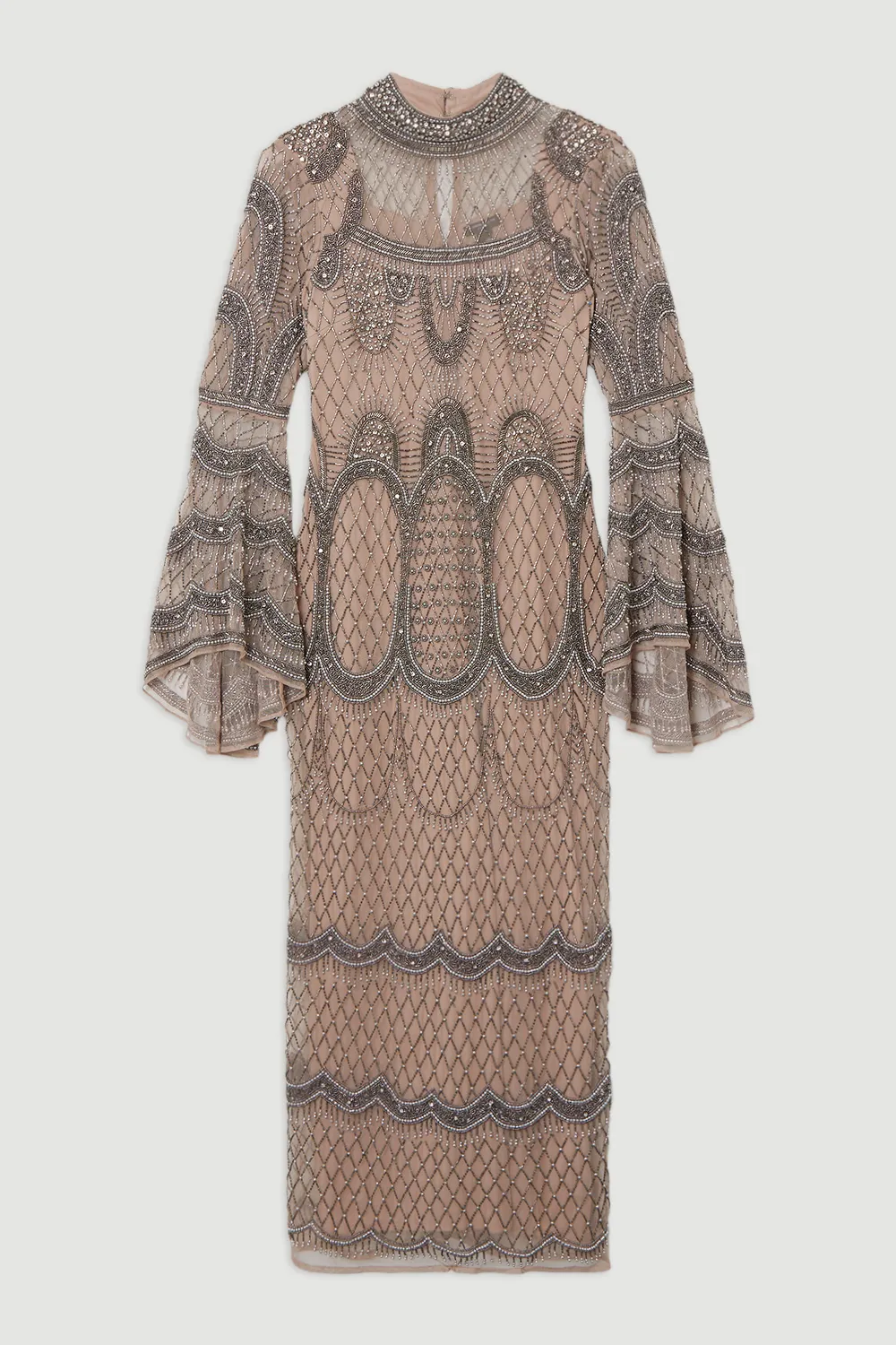 Petite Embellished And Beaded Long Sleeve Woven Maxi Dress BKK19804