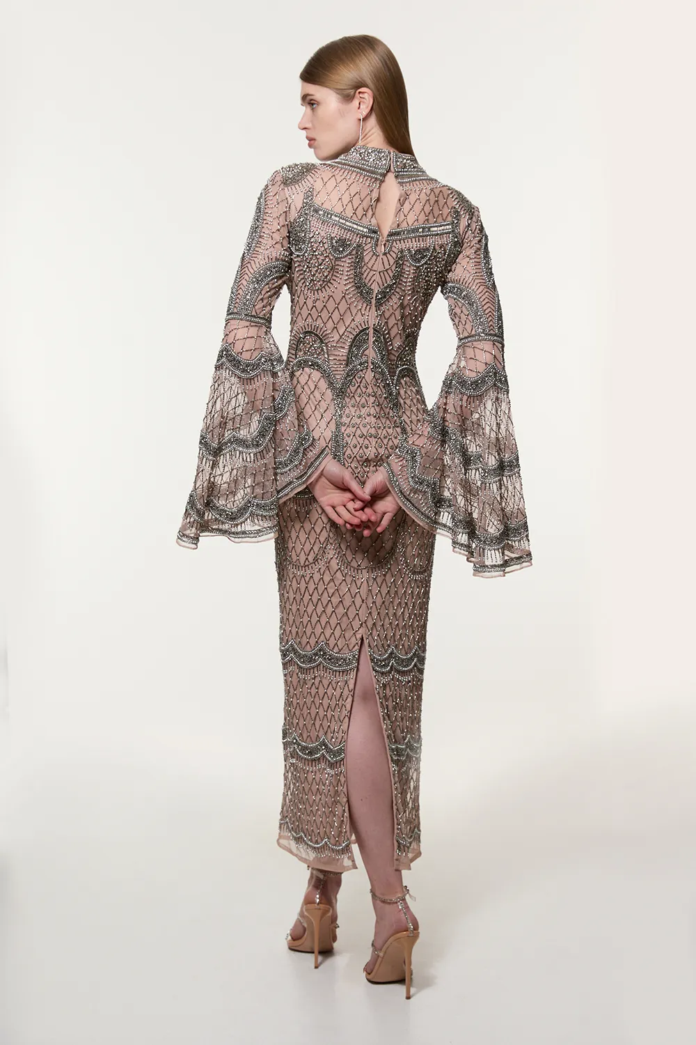 Petite Embellished And Beaded Long Sleeve Woven Maxi Dress BKK19804