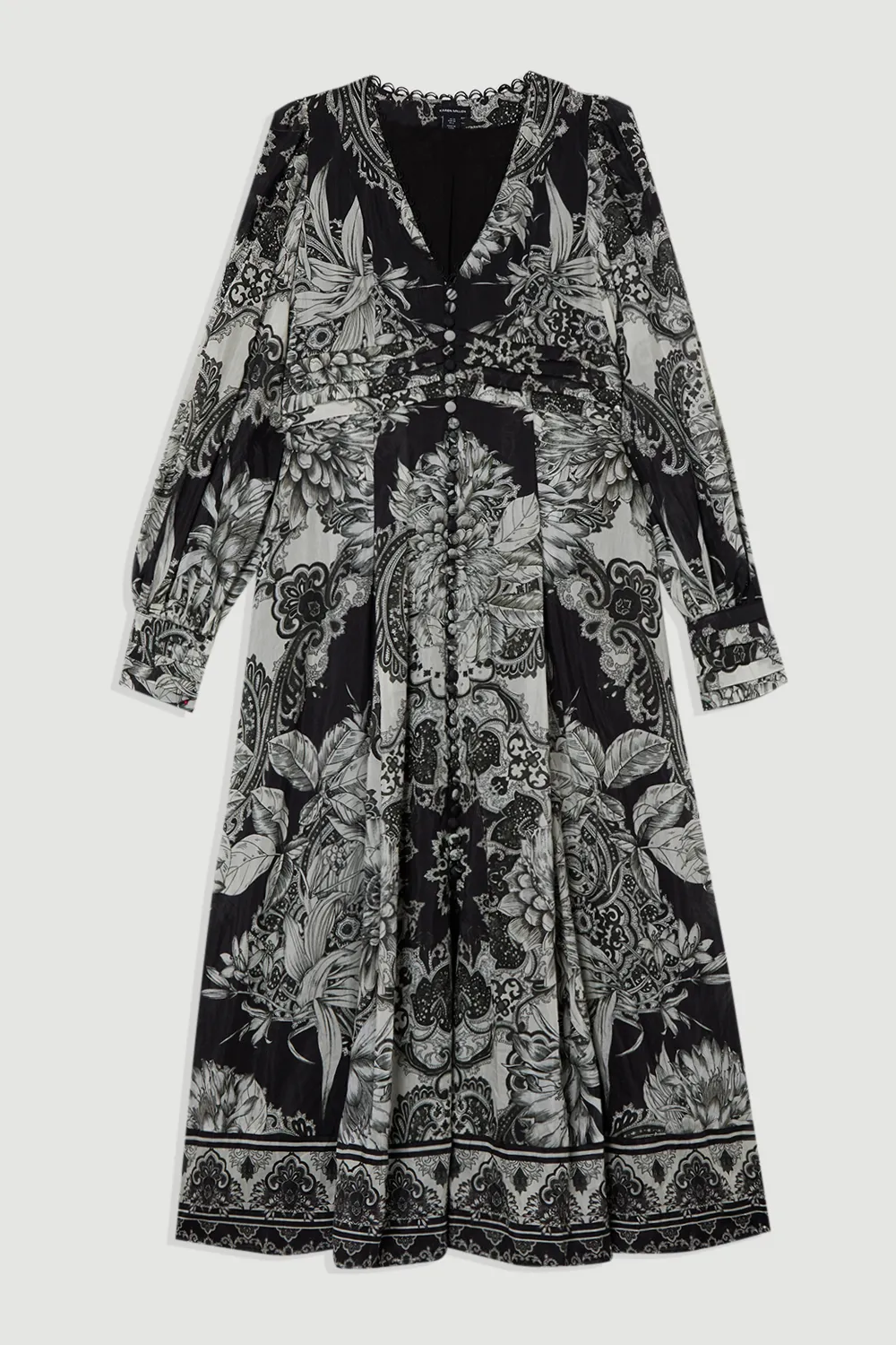 Tile Silk Cotton Plunge Woven Maxi Dress BKK24451