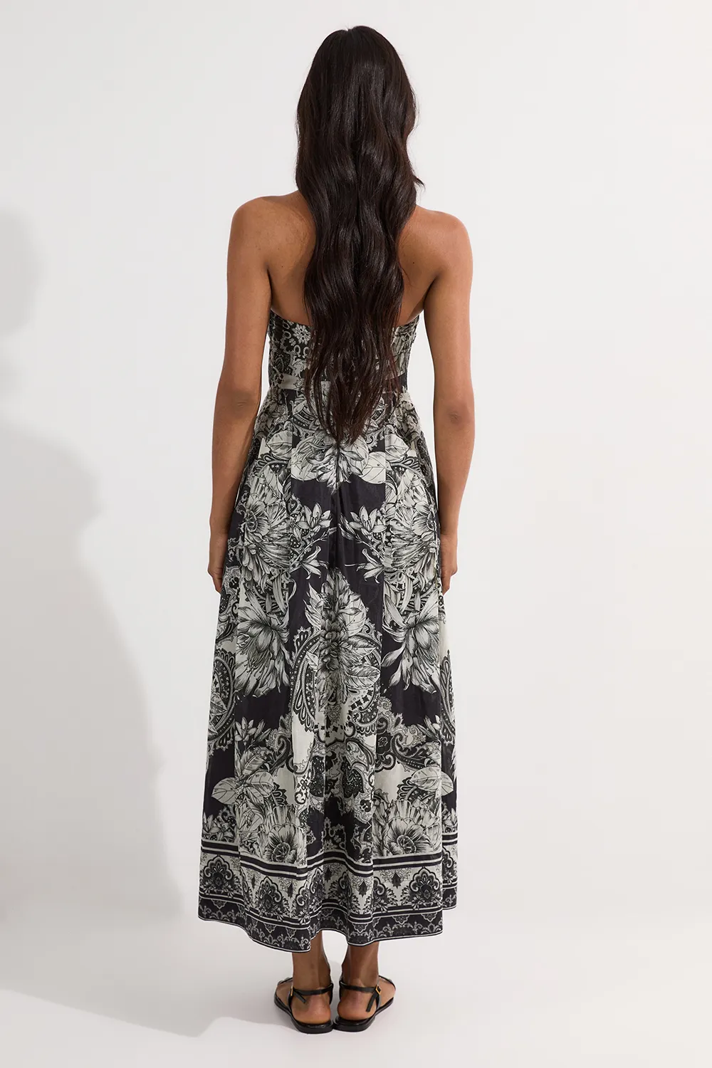 Tile Silk Cotton Bustier Woven Prom Dress BKK24456