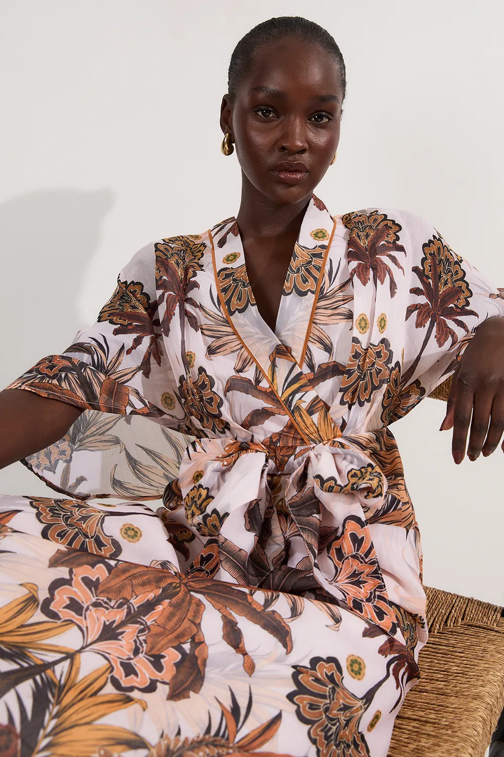 Abstract Print Cotton Kimono Sleeve Woven Maxi Dress BKK24469