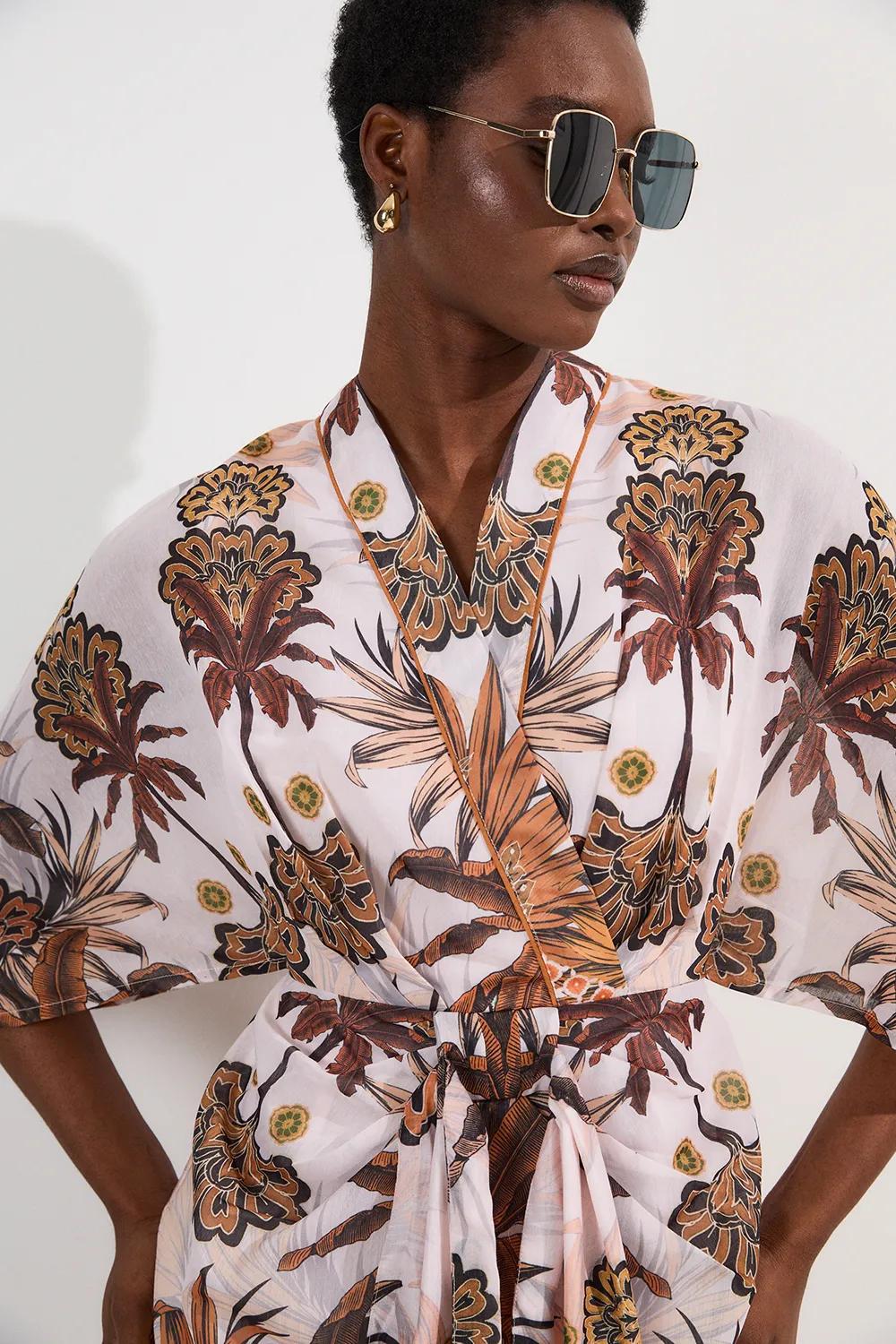 Abstract Print Cotton Kimono Sleeve Woven Mini Dress BKK24472 3 Abstract Print Cotton Kimono Sleeve Woven Mini Dress BKK24472