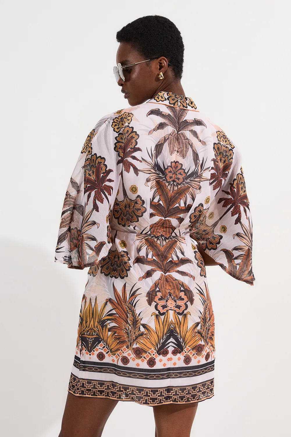 Abstract Print Cotton Kimono Sleeve Woven Mini Dress BKK24472 5 Abstract Print Cotton Kimono Sleeve Woven Mini Dress BKK24472