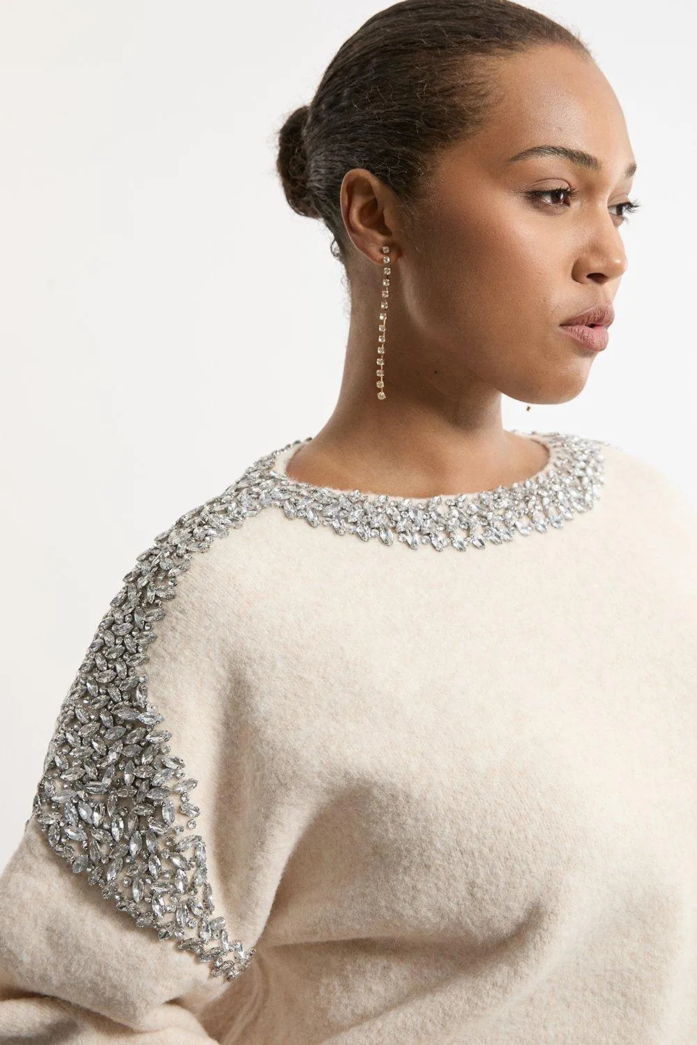 Plus Size Embellished Trim Cozy Knit Sweater BKK19954