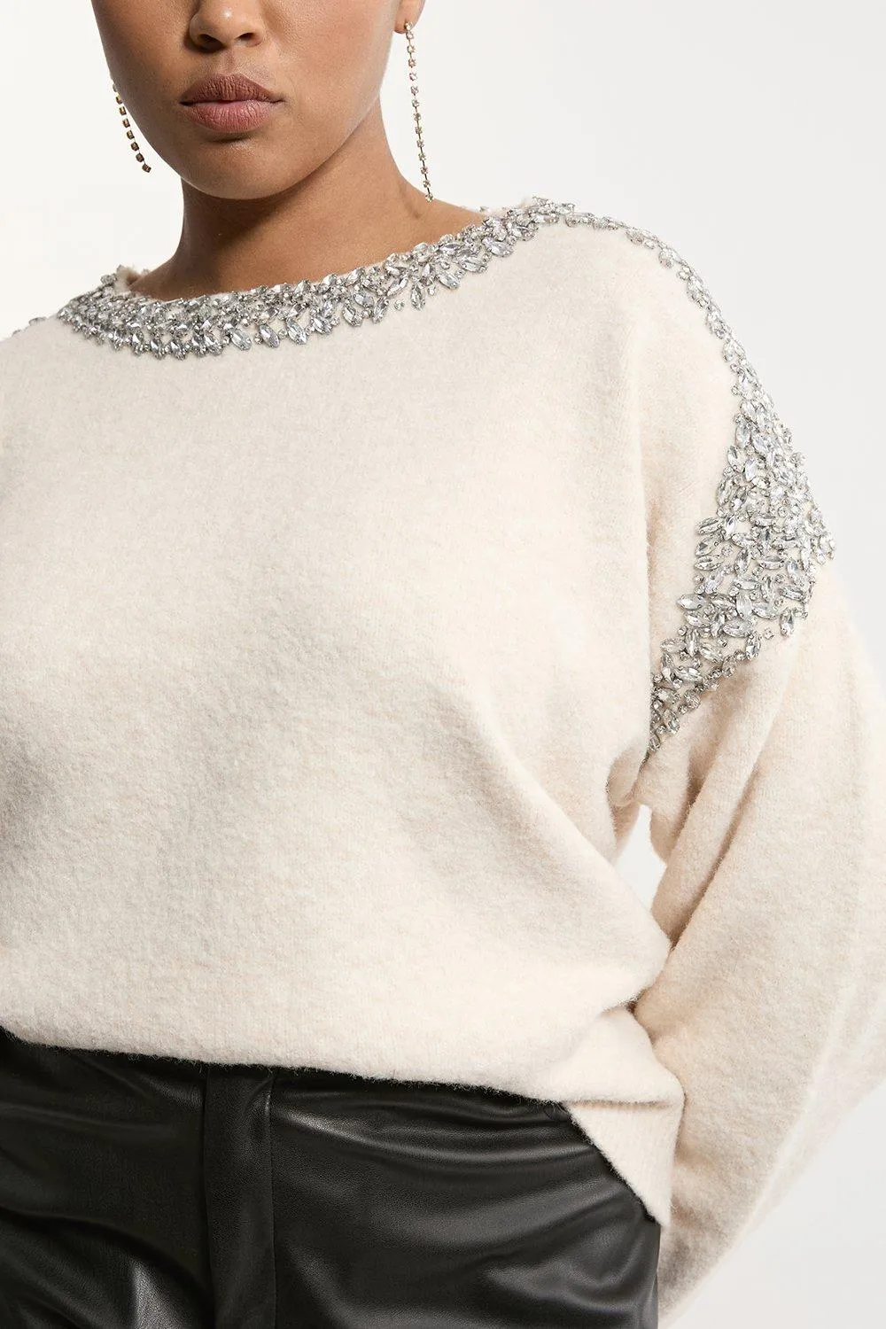 Plus Size Embellished Trim Cozy Knit Sweater BKK19954 3 Plus Size Embellished Trim Cozy Knit Sweater BKK19954