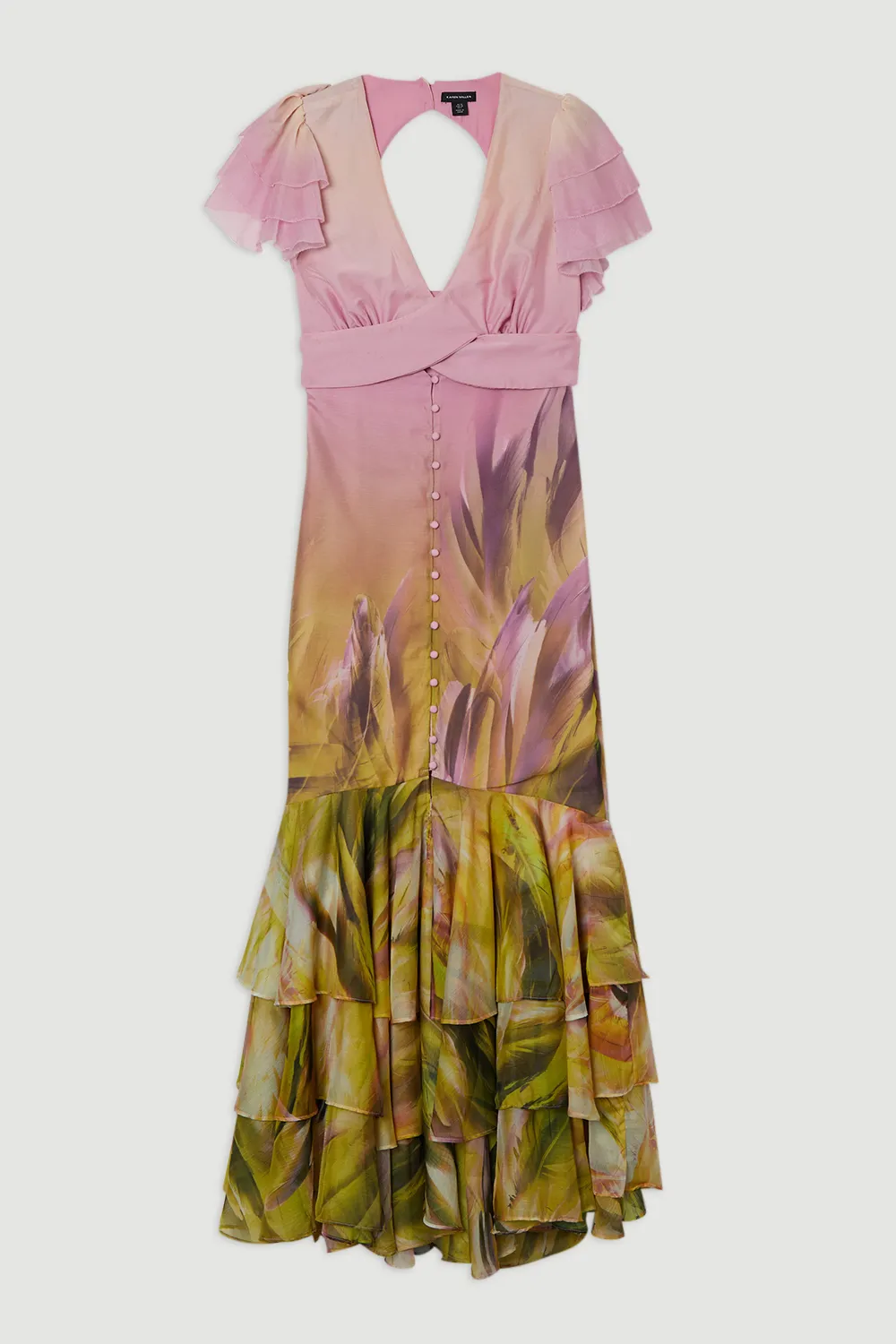 Ombre Floral Ruffle Sleeve Button Through Maxi Dress BKK24480 4 Ombre Floral Ruffle Sleeve Button Through Maxi Dress BKK24480