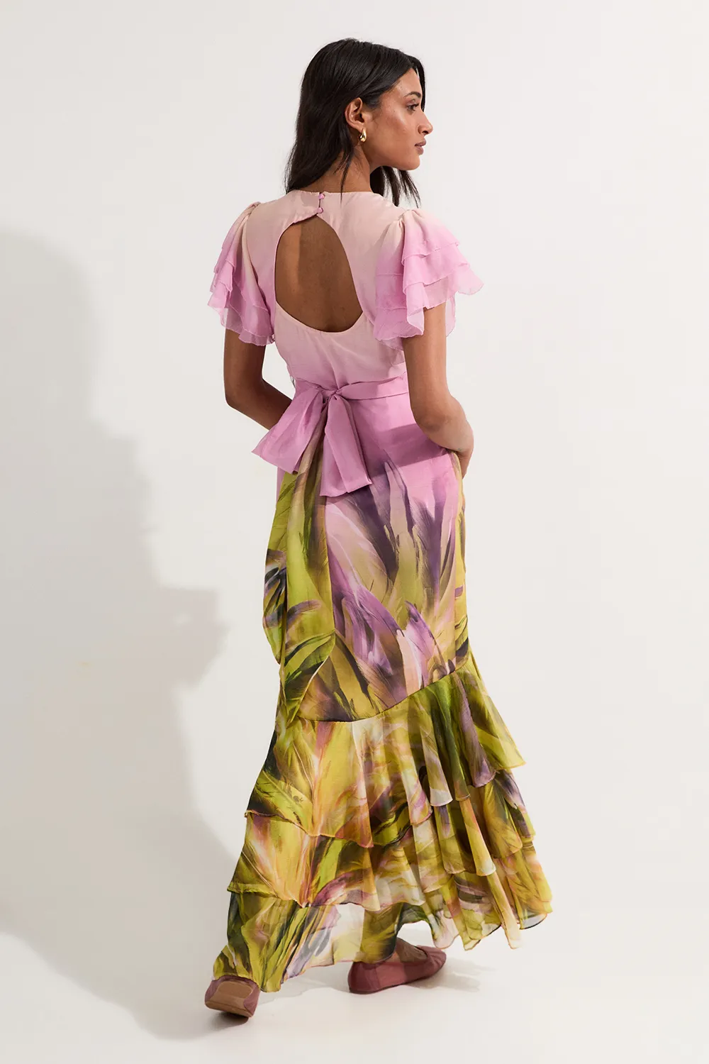 Ombre Floral Ruffle Sleeve Button Through Maxi Dress BKK24480 5 Ombre Floral Ruffle Sleeve Button Through Maxi Dress BKK24480