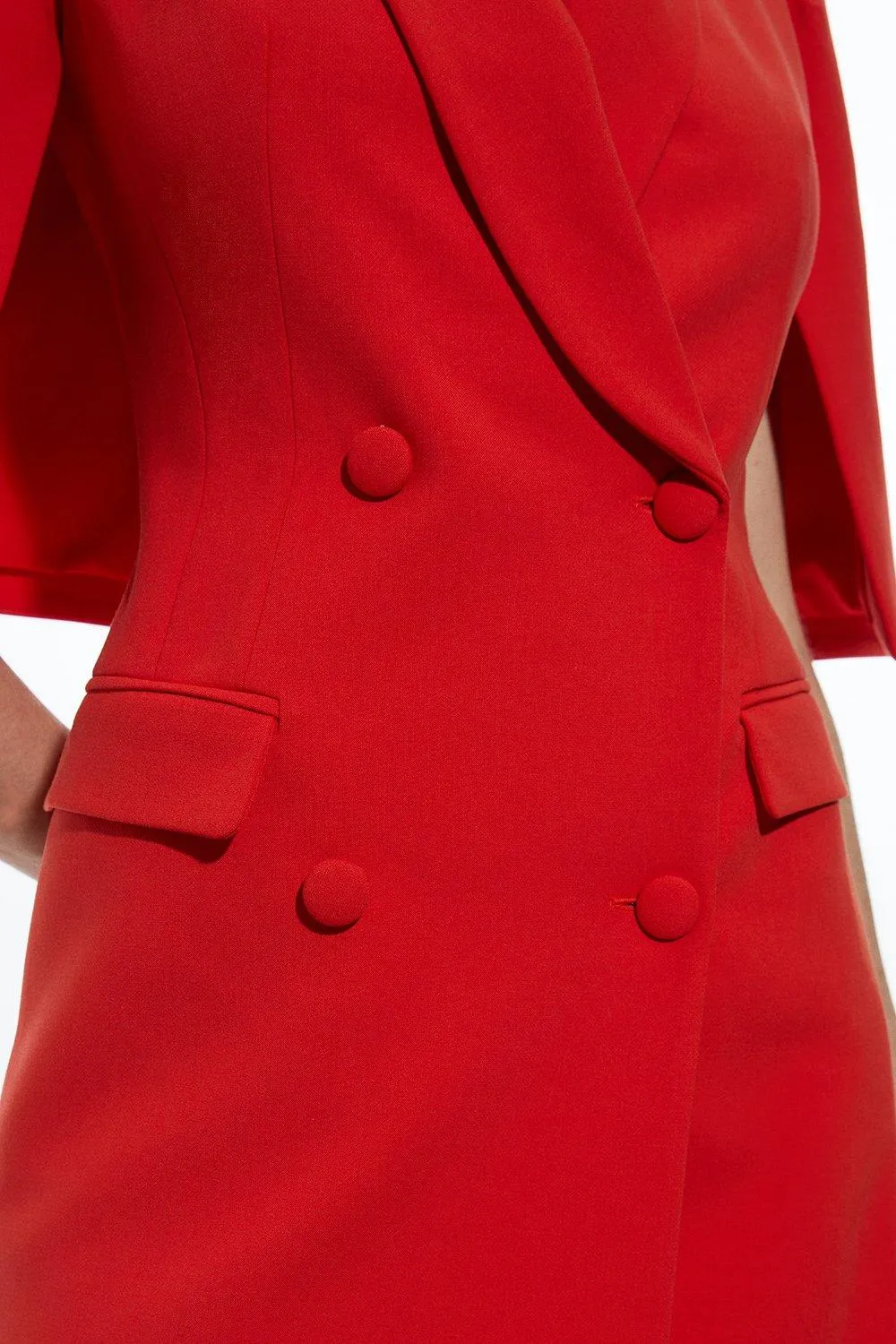 Compact Stretch Tailored Tuxedo Cape Sleeve Mini Blazer Dress BKK19923