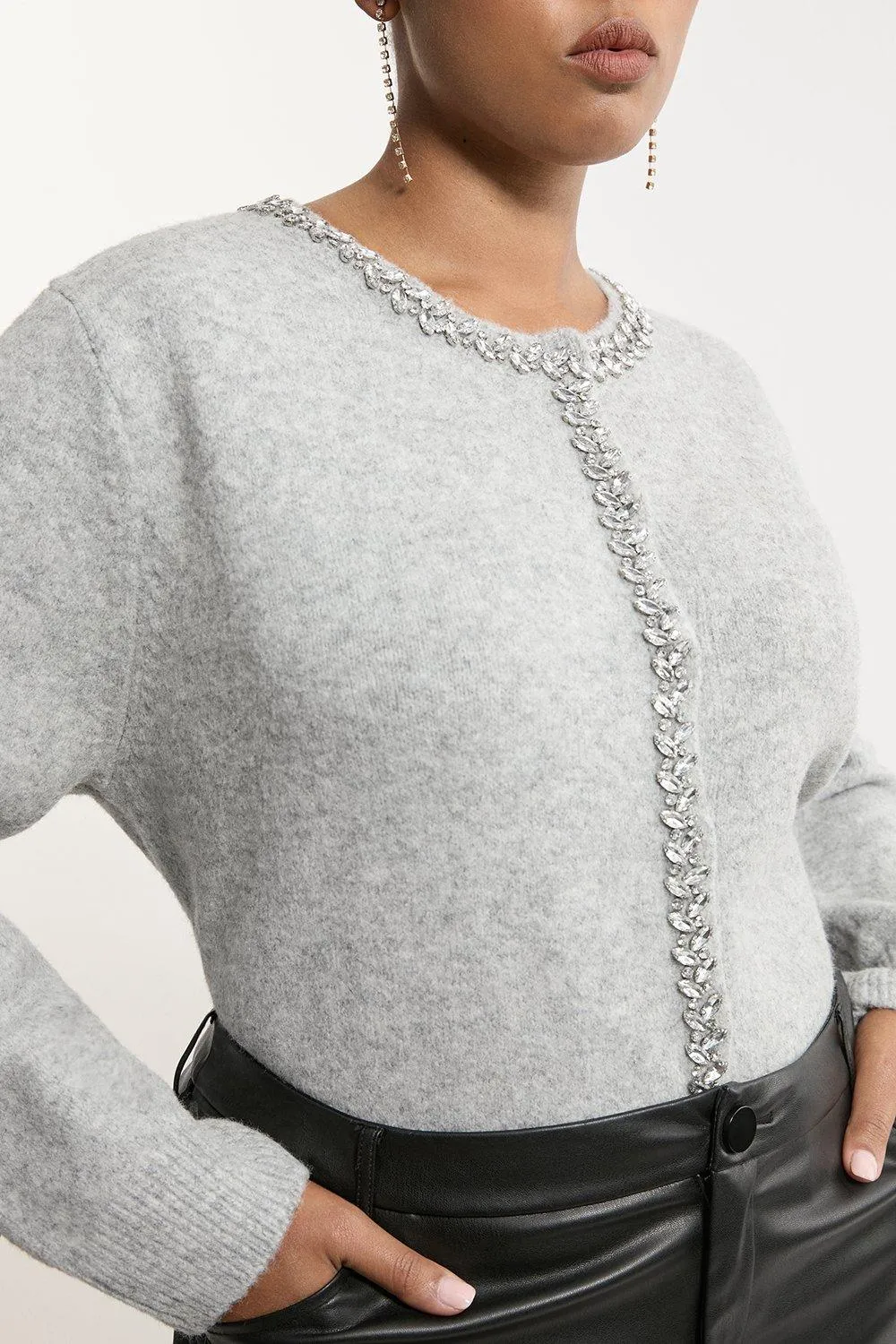 Plus Size Embellished Trim Cosy Knit Cardigan BKK19955 3 Plus Size Embellished Trim Cosy Knit Cardigan BKK19955