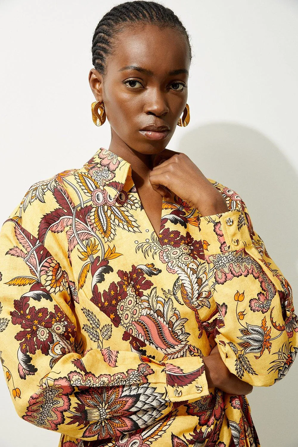 Viscose Linen Woven Shirt Midi Dress BKK19974