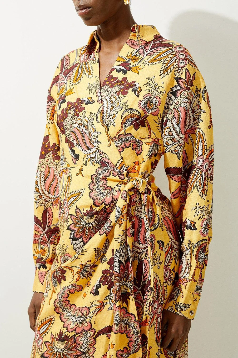 Viscose Linen Woven Shirt Midi Dress BKK19974