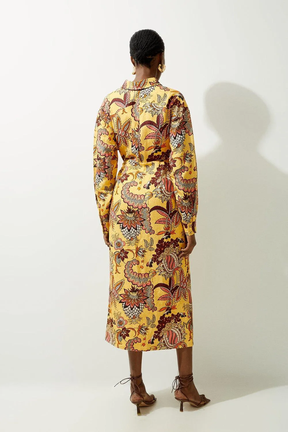 Viscose Linen Woven Shirt Midi Dress BKK19974