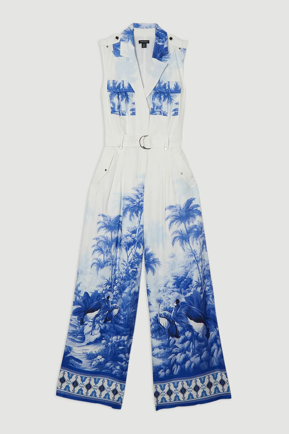 Viscose Linen Scenic Print With Top Stitch Belted Woven Jumpsuit BKK24543 4 Viscose Linen Scenic Print With Top Stitch Belted Woven Jumpsuit BKK24543