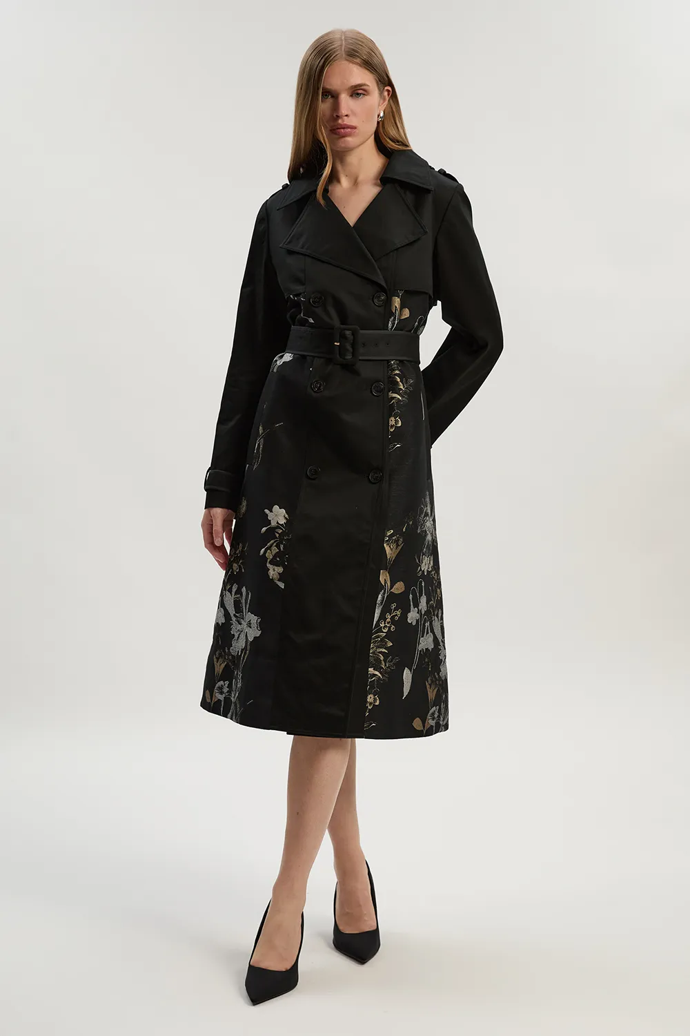 Petite Printed Jacquard Trench Coat BKK24553