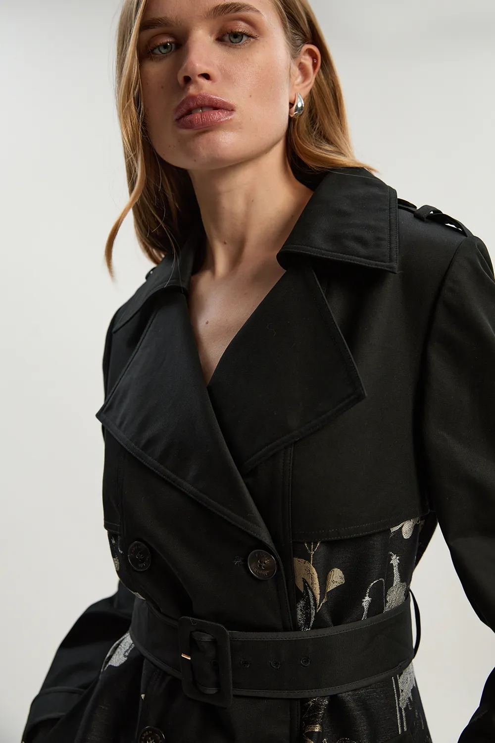 Petite Printed Jacquard Trench Coat BKK24553