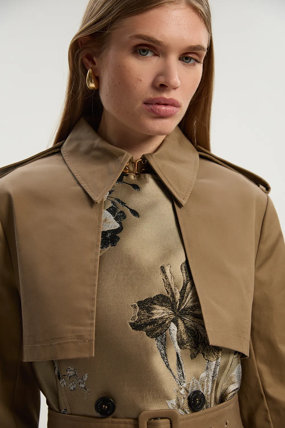 Tailored Jacquard Mix Trench Midi Coat BKK24556