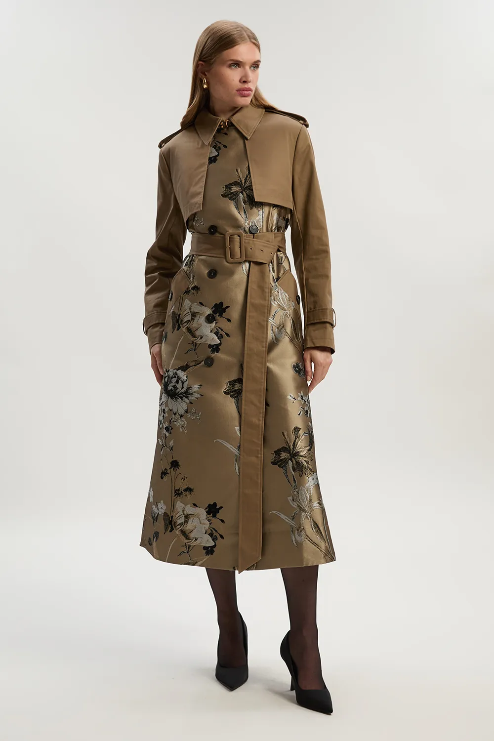 Tailored Jacquard Mix Trench Midi Coat BKK24556 3 Tailored Jacquard Mix Trench Midi Coat BKK24556