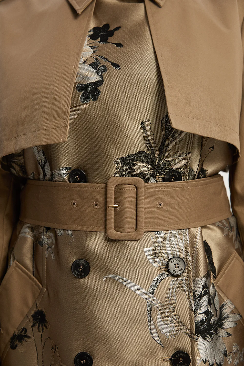 Plus Size Tailored Jacquard Mix Trench Midi Coat BKK24557