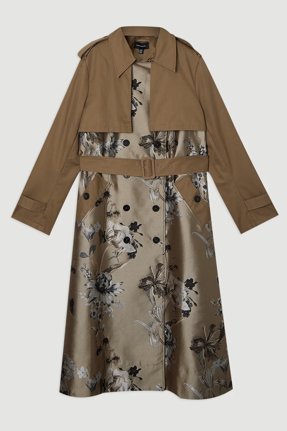 Plus Size Tailored Jacquard Mix Trench Midi Coat BKK24557