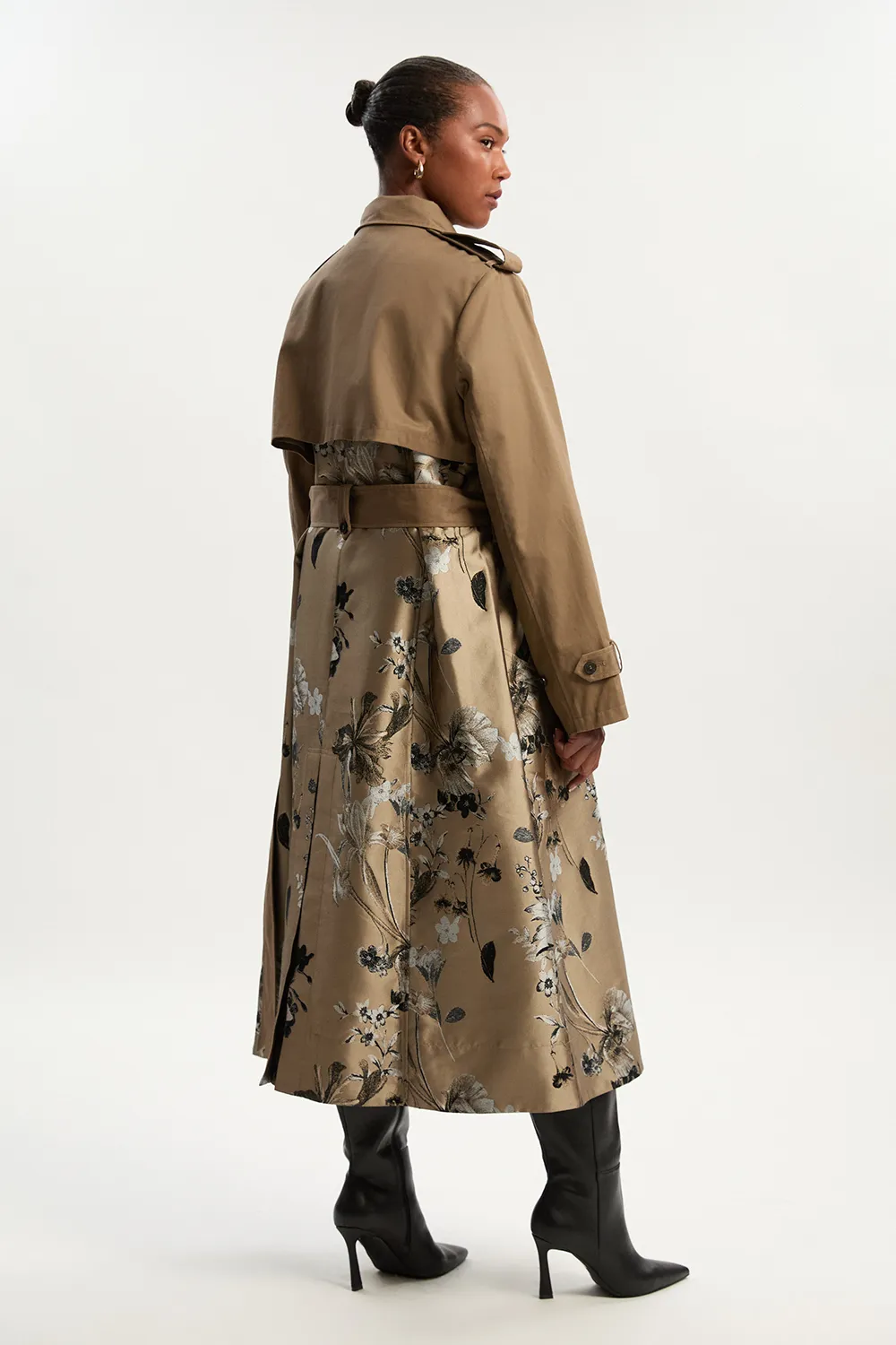 Plus Size Tailored Jacquard Mix Trench Midi Coat BKK24557