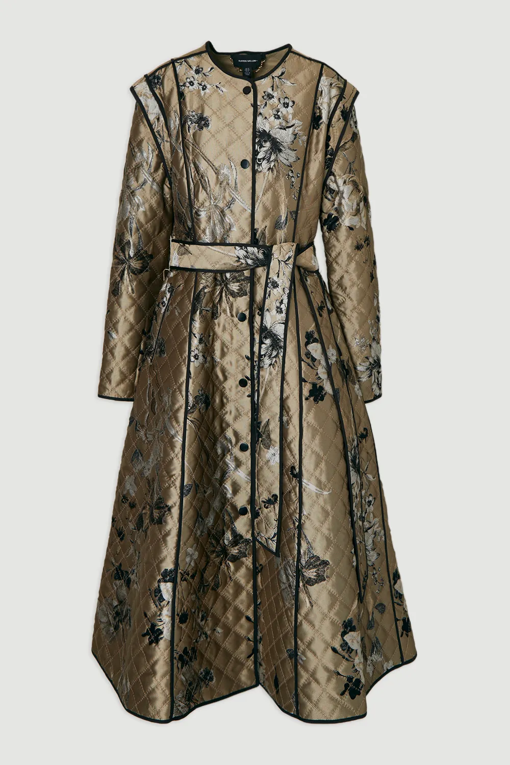 Printed Jacquard Padded Collarless Full Midi Coat BKK24555 4 Printed Jacquard Padded Collarless Full Midi Coat BKK24555