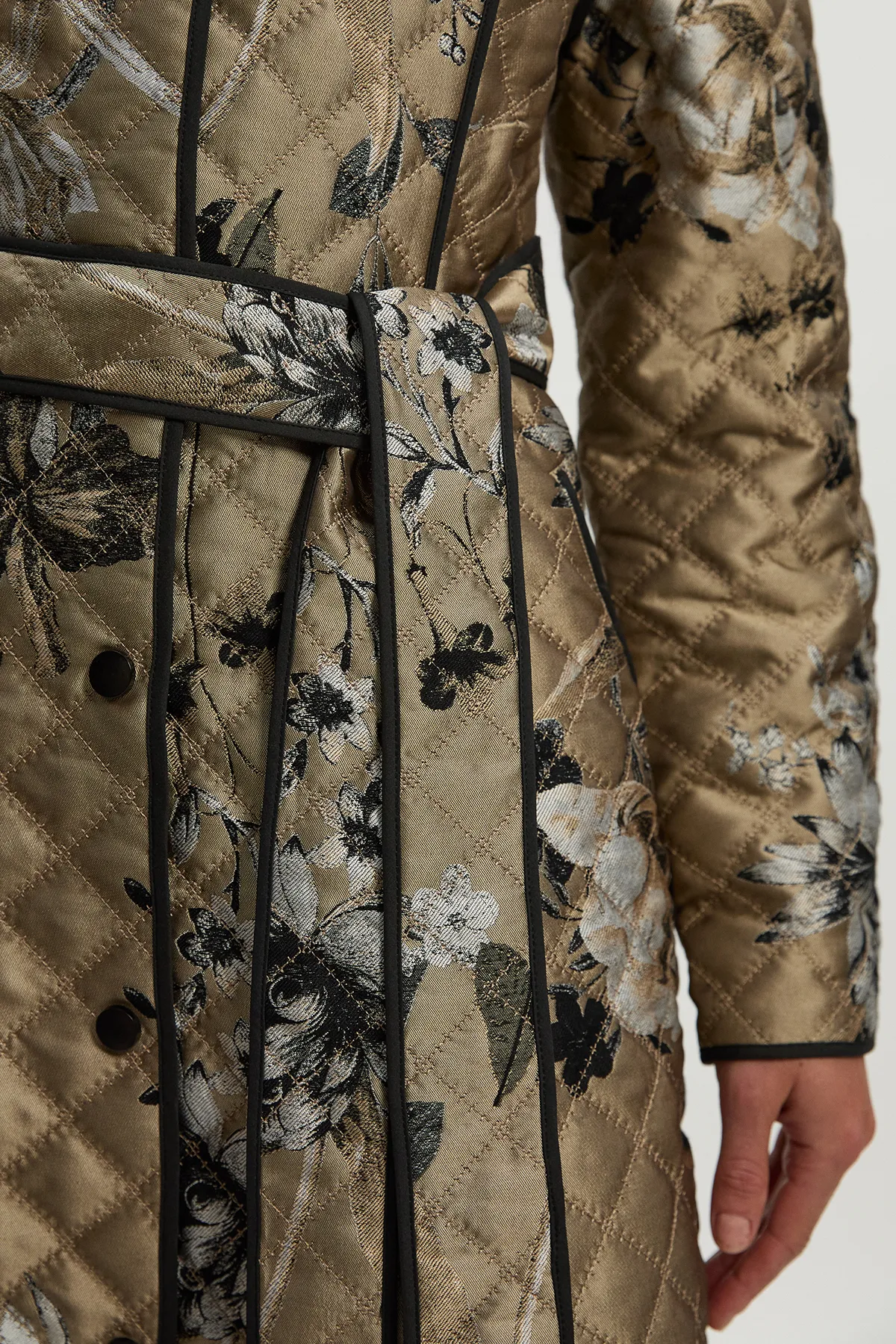 Printed Jacquard Padded Collarless Full Midi Coat BKK24555 5 Printed Jacquard Padded Collarless Full Midi Coat BKK24555