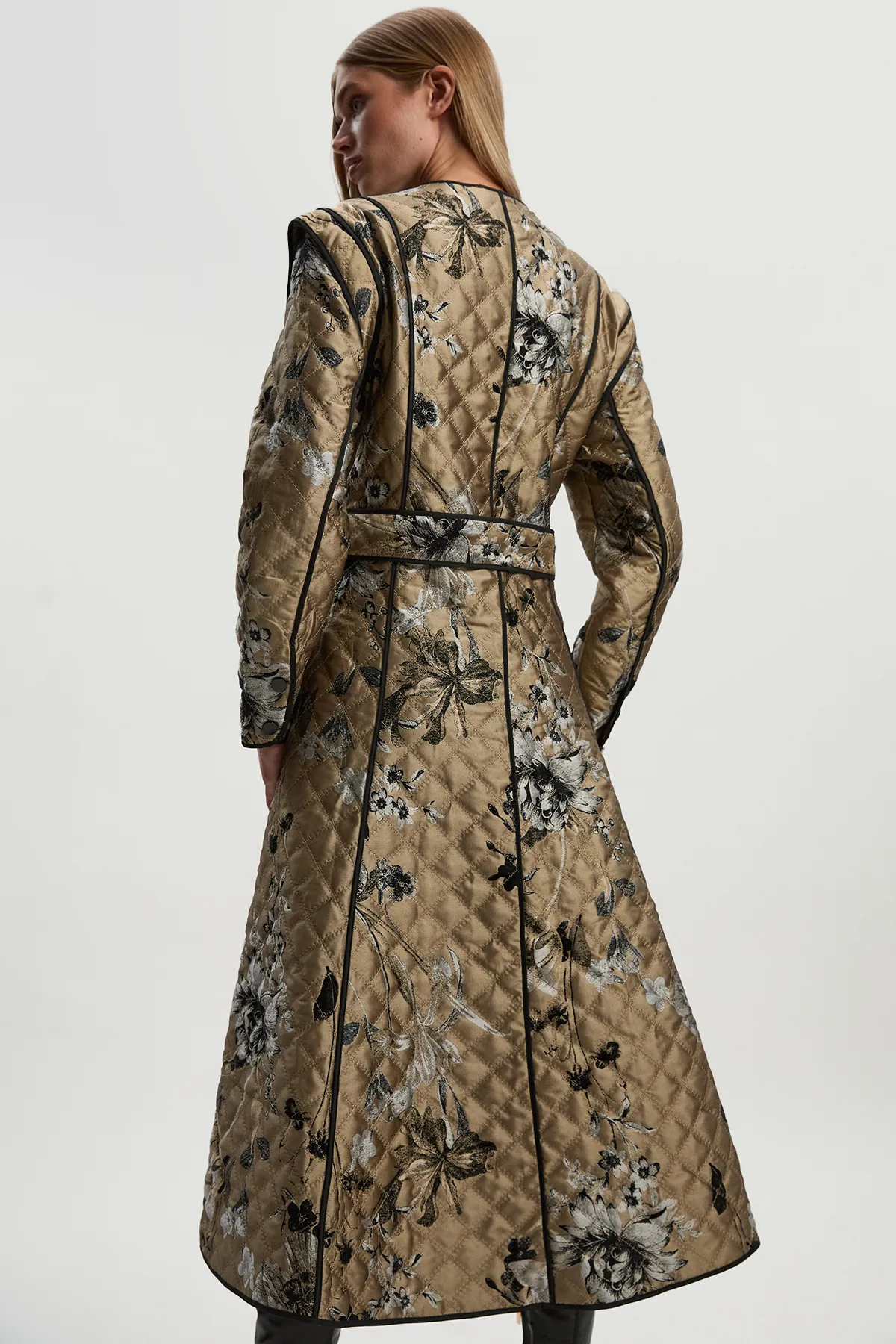 Printed Jacquard Padded Collarless Full Midi Coat BKK24555 6 Printed Jacquard Padded Collarless Full Midi Coat BKK24555