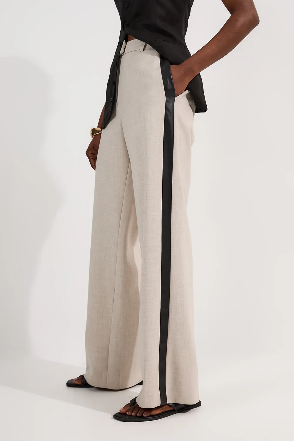Tailored Marl Pu Tipped Wide Leg Pants BKK24562
