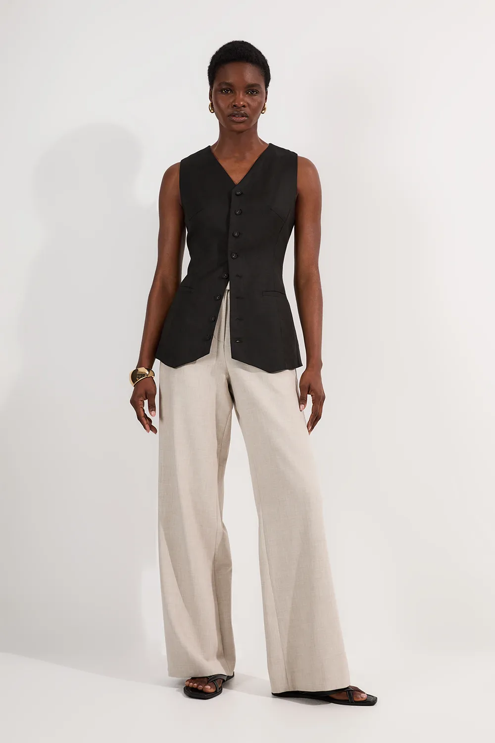 Tailored Marl Pu Tipped Wide Leg Pants BKK24562