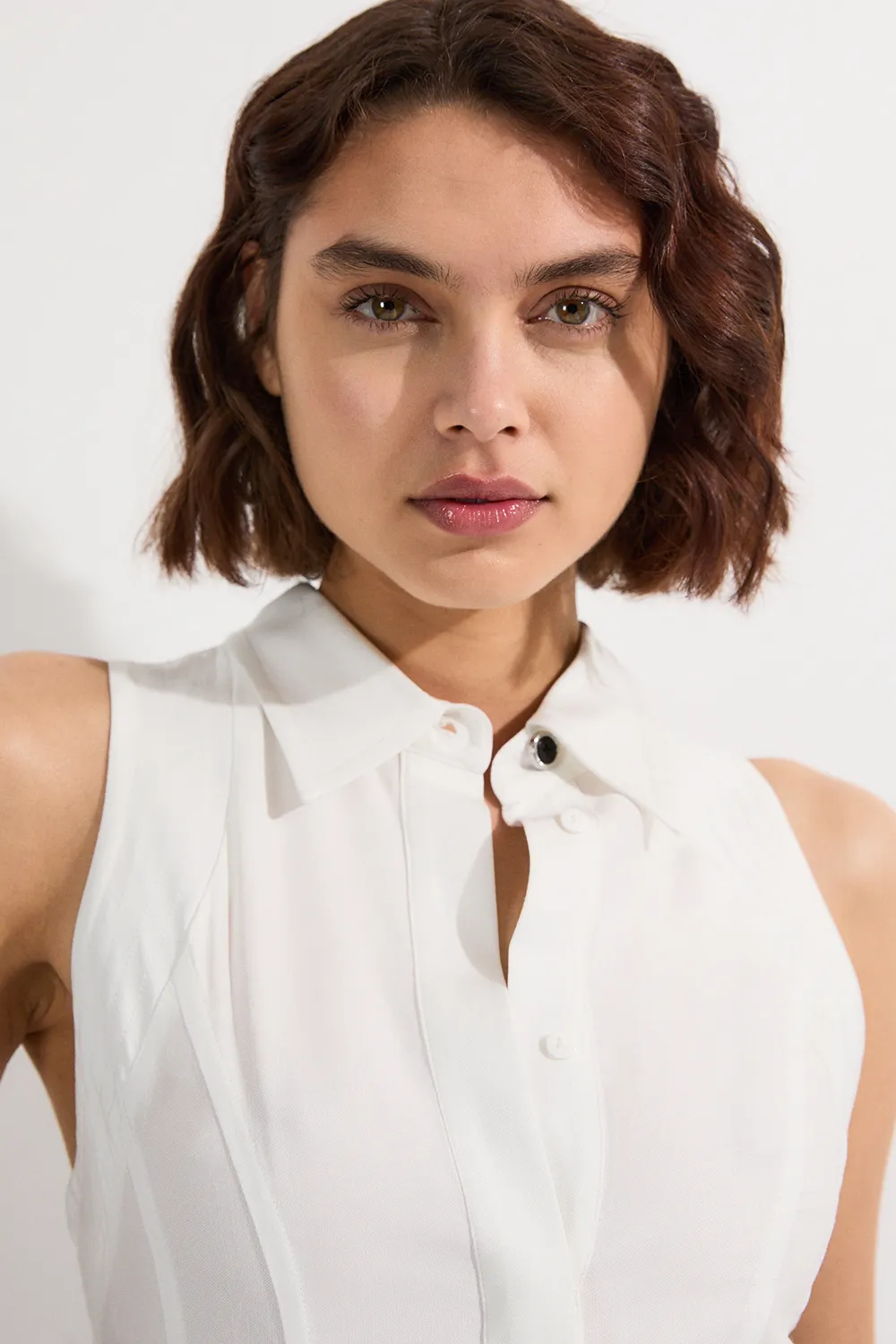 Viscose Linen Scenic Print With Top Stitch Belted Woven Midi Dress BKK24563