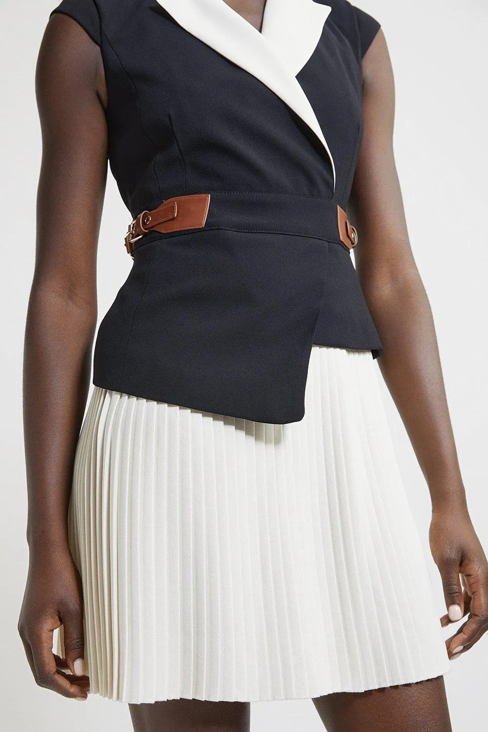 Tall Soft Tailored Crepe Tab Detail Pleated Mini Dress BKK20051