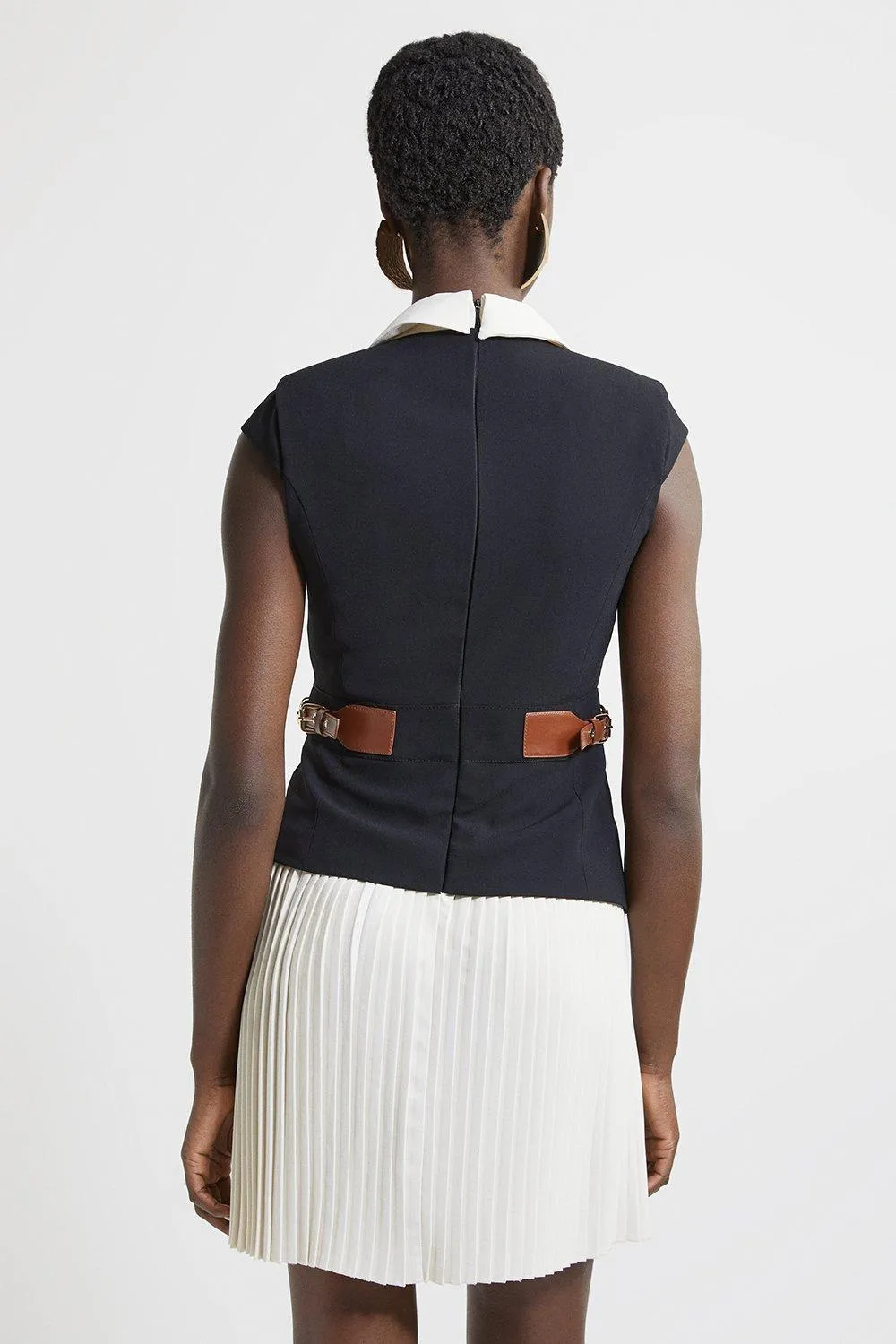 Tall Soft Tailored Crepe Tab Detail Pleated Mini Dress BKK20051