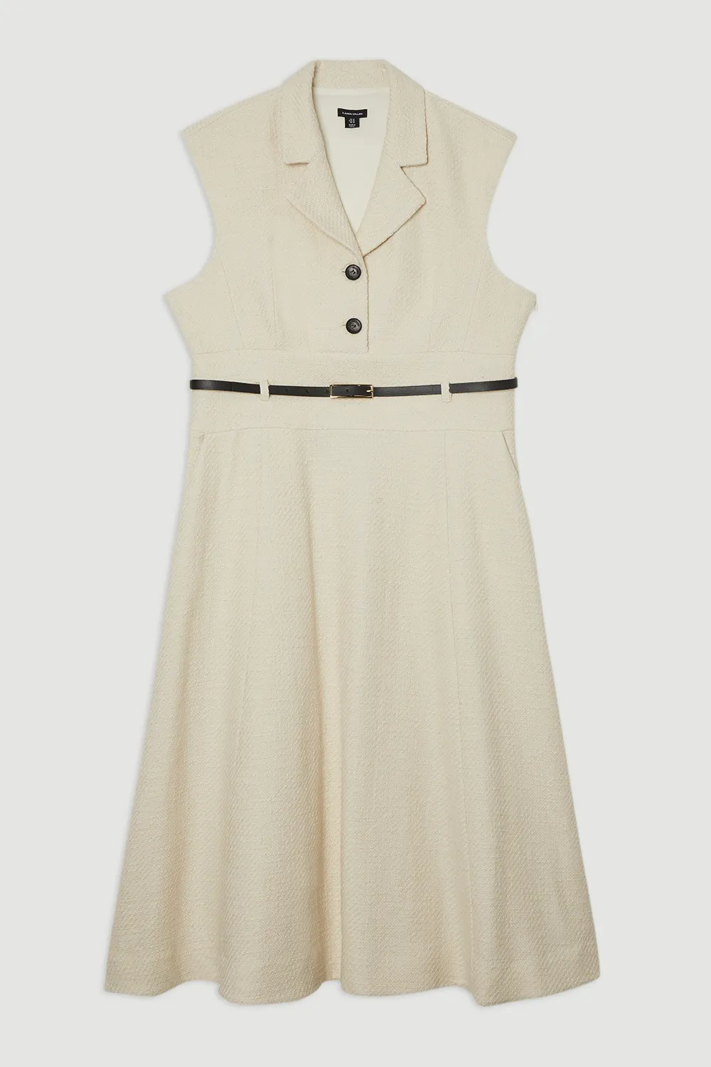 Plus Size Textured Tweed Belted Full Skirted Midi Dress BKK24600 4 Plus Size Textured Tweed Belted Full Skirted Midi Dress BKK24600