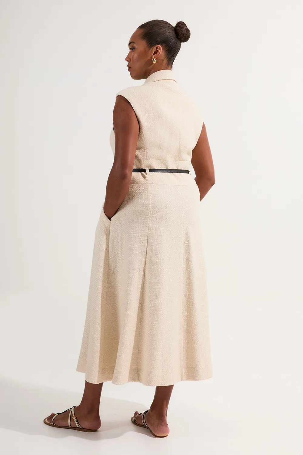 Plus Size Textured Tweed Belted Full Skirted Midi Dress BKK24600 5 Plus Size Textured Tweed Belted Full Skirted Midi Dress BKK24600