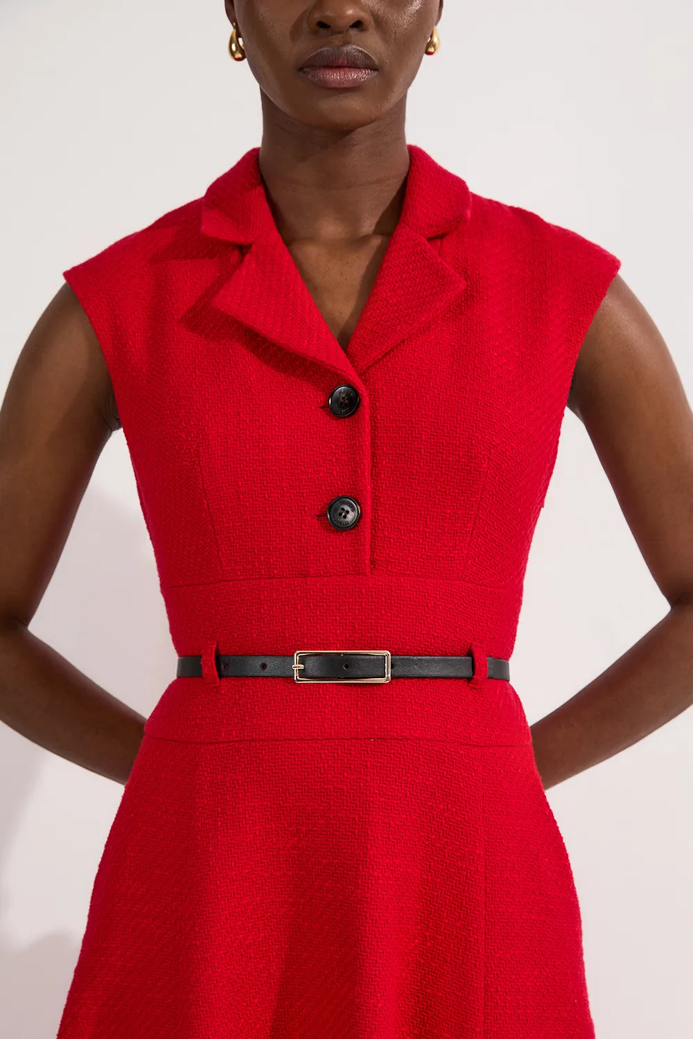 Petite Textured Tweed Belted Full Skirted Midi Dress BKK24603 3 Petite Textured Tweed Belted Full Skirted Midi Dress BKK24603