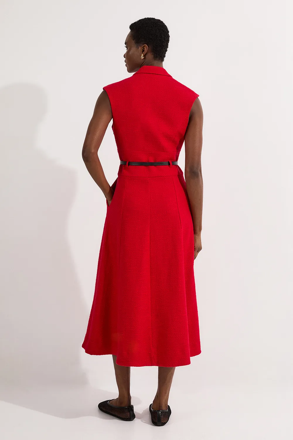 Petite Textured Tweed Belted Full Skirted Midi Dress BKK24603 4 Petite Textured Tweed Belted Full Skirted Midi Dress BKK24603