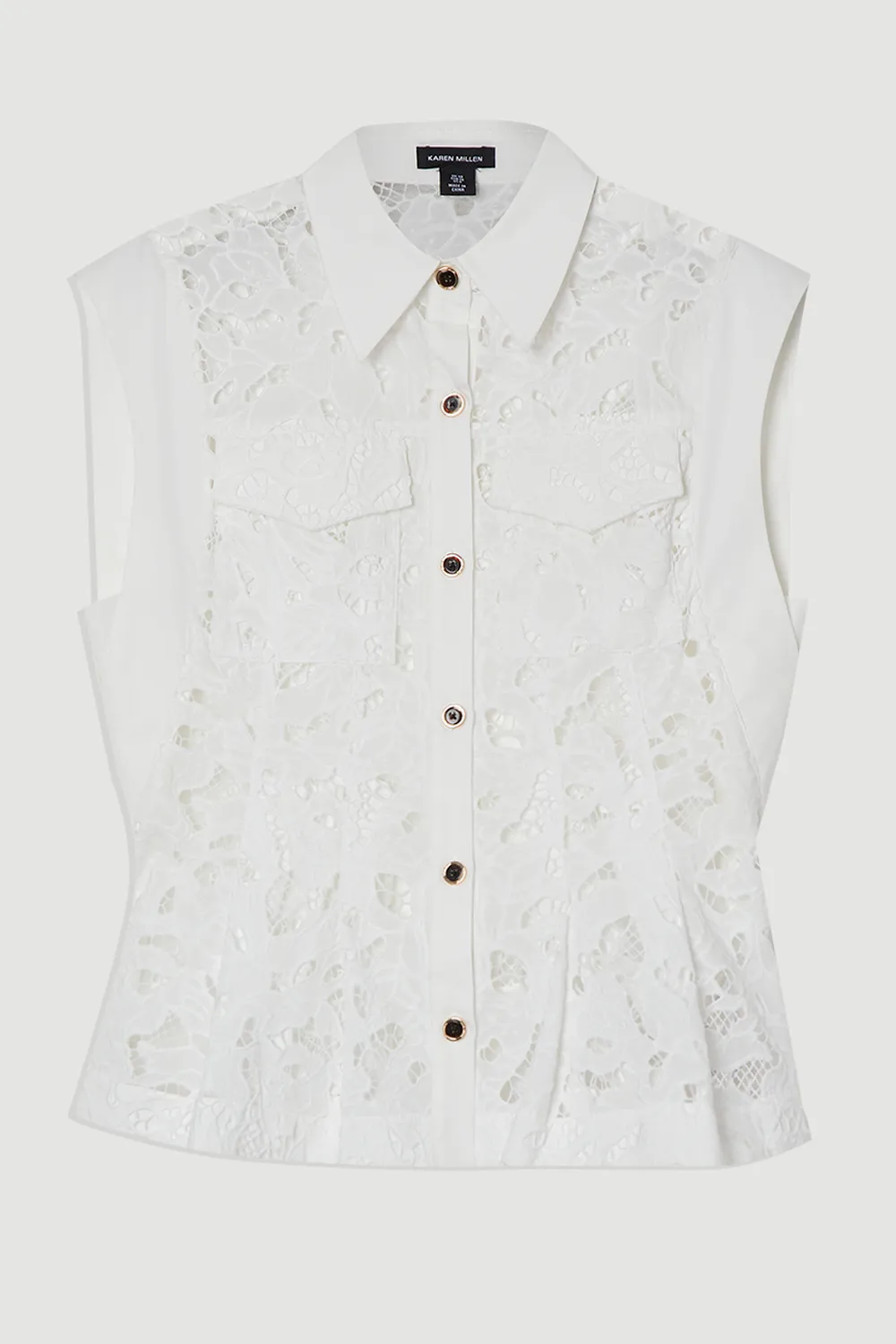 Cutwork Topstitch Pintuck Woven Blouse BKK24608 4 Cutwork Topstitch Pintuck Woven Blouse BKK24608