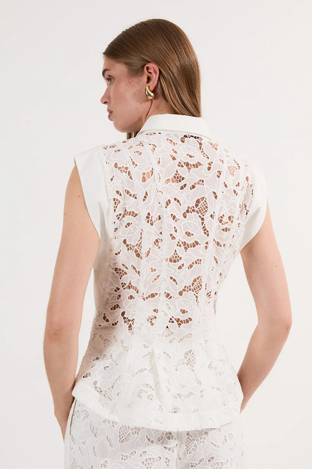 Cutwork Topstitch Pintuck Woven Blouse BKK24608 6 Cutwork Topstitch Pintuck Woven Blouse BKK24608