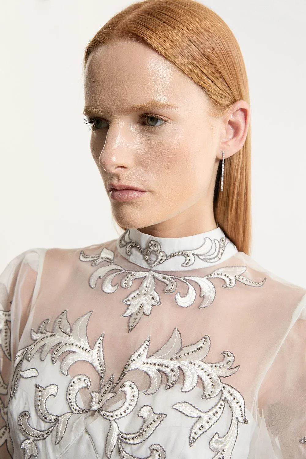 Baroque Organdie Applique Buttoned Woven Maxi Dress BKK20163