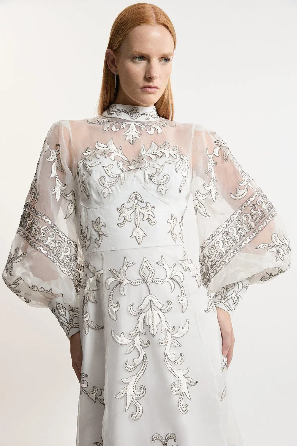 Baroque Organdie Applique Buttoned Woven Maxi Dress BKK20163