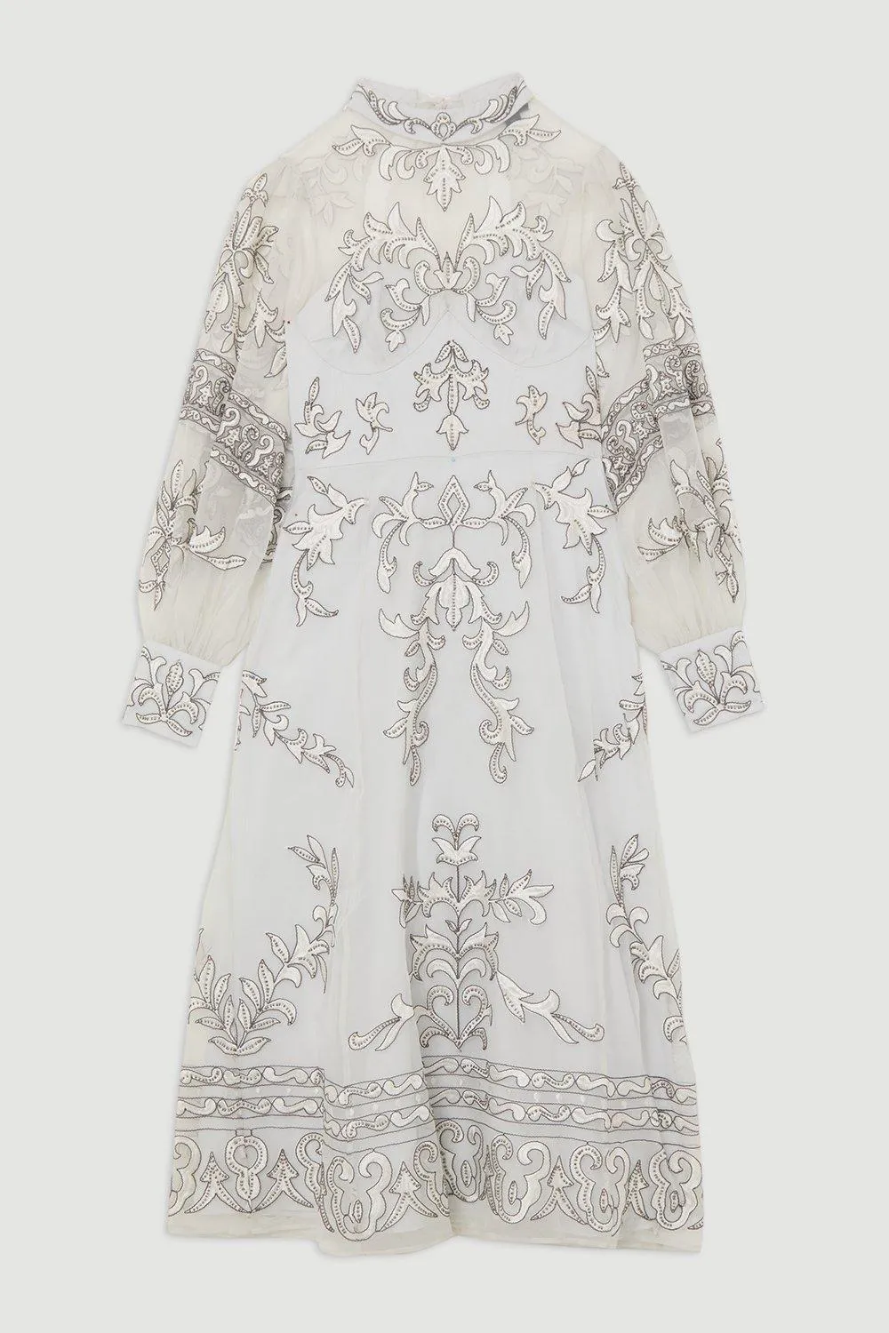 Baroque Organdie Applique Buttoned Woven Maxi Dress BKK20163